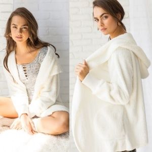 HAVEN Jacket Faux Sherpa Soft Plush Inside &Out Open Front Hooded White OSFM NWT